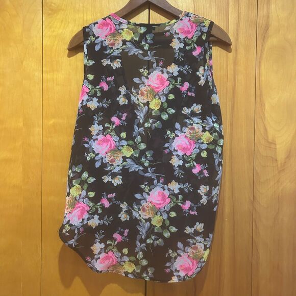 Vintage‎ Wet Seal Y2K Sheer Black Floral Sleeveless Blouse-Sz L-Fairy-Boho - Picture 4 of 7